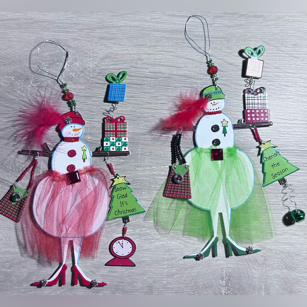 Set of 2 Large “Snow-women” Ornaments